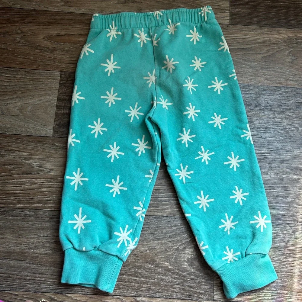 Tiny Cottons Kids Teal Snowflake Print Fleece Sweatpants Joggers Turquoise 4Y